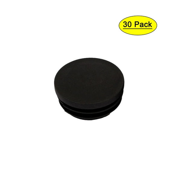38mm Dia Plastic Blanking End Cap Round Ribbed Tube Insert Plug Black 30Pcs