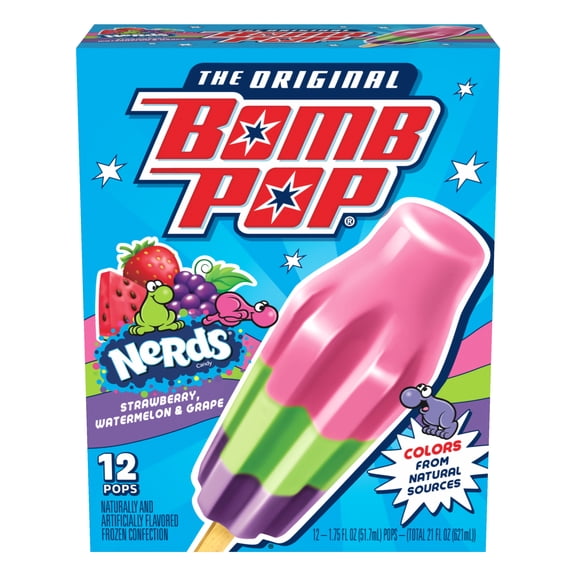 Bomb Pop NERDS Freeze Ice Pop, Frozen Freezer Dessert, 12 Pack