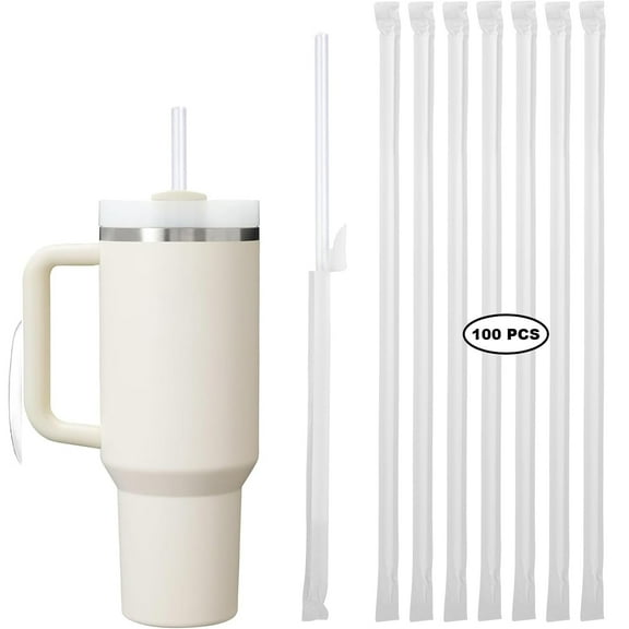 100PCS Disposable Straws for 40 OZ Tumbler, Extra Long Straws Disposable for Stanley Cup 30 Oz 40 Oz Tumbler, Straws Individually Wrapped