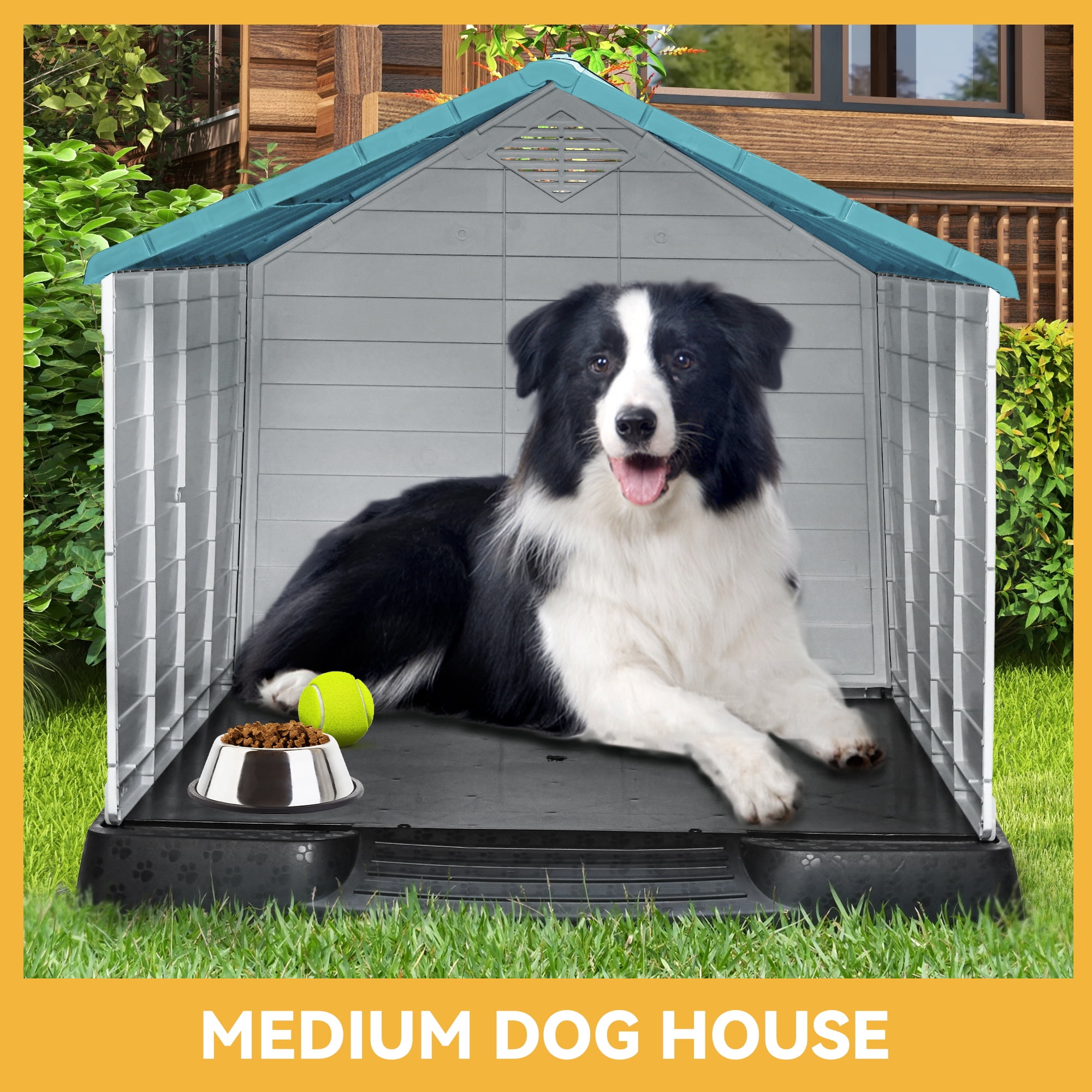 Dextrus Plastic Dog House,Outdoor Indoor Waterproof Dog Houses with Elevated Floor and Air Vents,Durable Ventilate & Easy Clean and Assemble,34.5''L x 30.9''W x 32''H,Blue