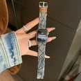 thumbnail image 4 of Denim Strap for Apple Watch Band 49mm 45mm 44mm 42mm, Soft Hybrid Bracelet Compatible for iWatch Bands Series 9 8 7 6 5 4 SE 3 2 1 Ultra, Retro Lace Fashion Strap for Apple Watch Women, DarkBlue, 4 of 8