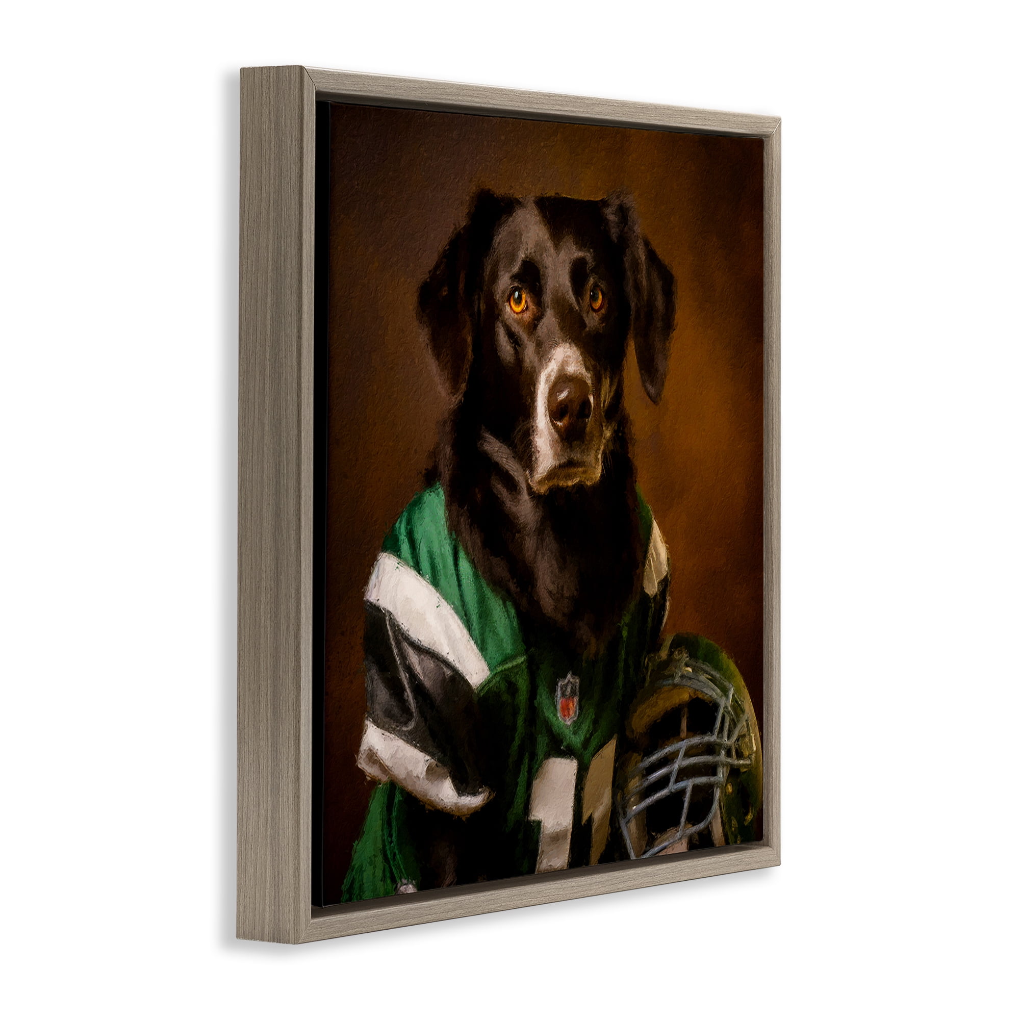 Stupell Industries Football Star Dog Animals Painting Brown Floater Framed Canvas Art Print Wall Art, 18 x 18