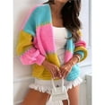 thumbnail image 6 of Women Oversized Cardigan Sweaters Open Front Color Block Lantern Long Sleeve Striped Knit Outwear Coats Pink XL, 6 of 8