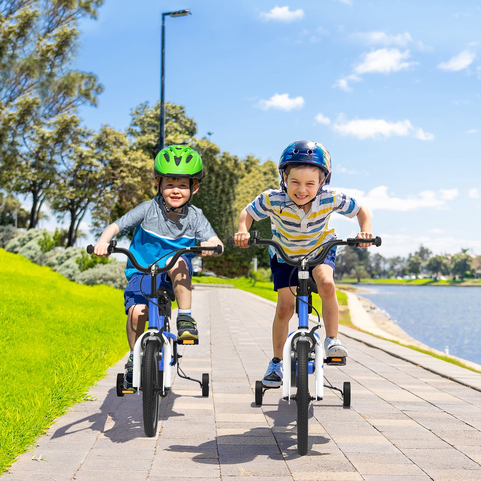 Costway 18 Kid s Bike with Removable Training Wheels Basket for 4 8 Years Old Blue Walmart
