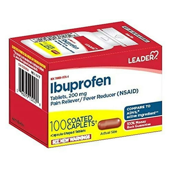 Leader Ibuprofen 200 mg Pain Reliever and Fever Reducer Caplets, 100 Ea