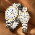 thumbnail image 3 of OLEVS Valentines Couple Pair Quartz Watches Luminous Calendar Date Window 3ATM Waterproof, Casual Stainless Steel His and Hers Wristwatch for Men Women Lovers Wedding Romantic Gifts Set of 2, 3 of 13