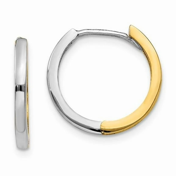 Finest Gold 14K Two-Tone Round Hinged Hoop Earrings