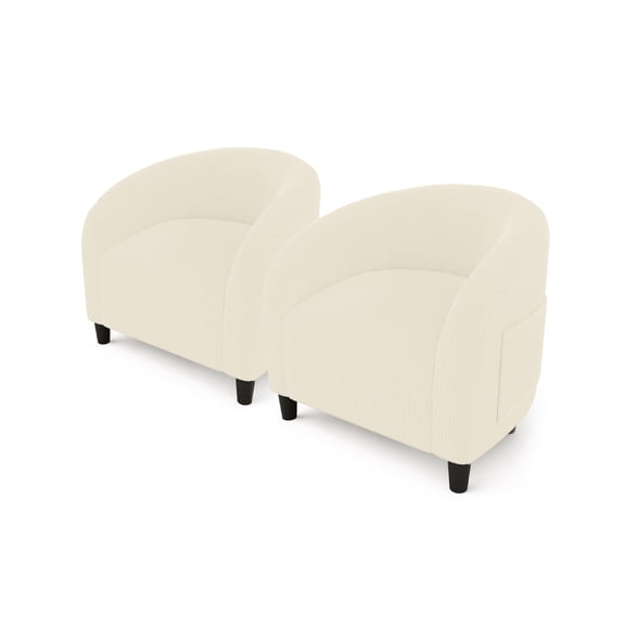 Set of 2 Beige Corduroy Barrel Accent Chairs, Club Armchair with Cozy Backrest – For Living Room, Bedroom, Reception Room or Office