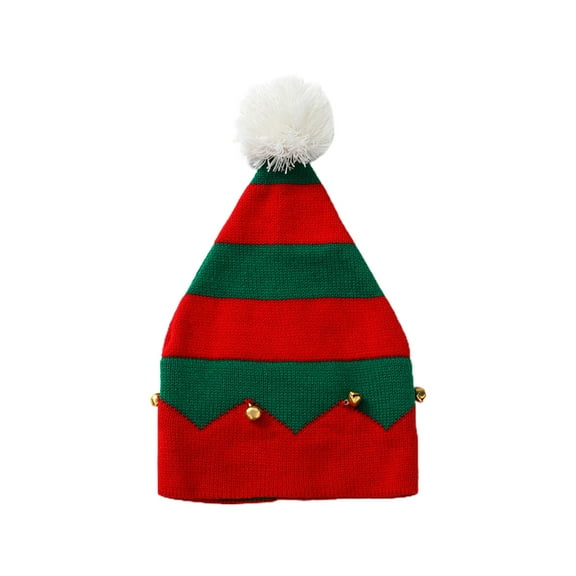 Women/Men Christmas Hat, Fashion Cute Little Bells Wavy Stripes Xmas Style Plush Pom Pom Soft Skin-friendly Knitted Winter Head Warm Beanie Cap