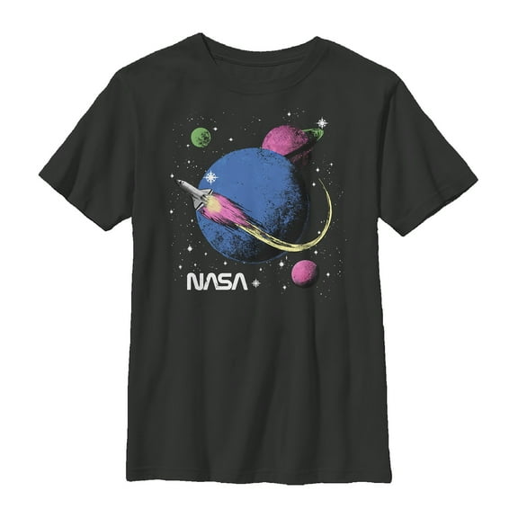 Boy's NASA Retro Rocket Journey  Graphic Tee Black Large