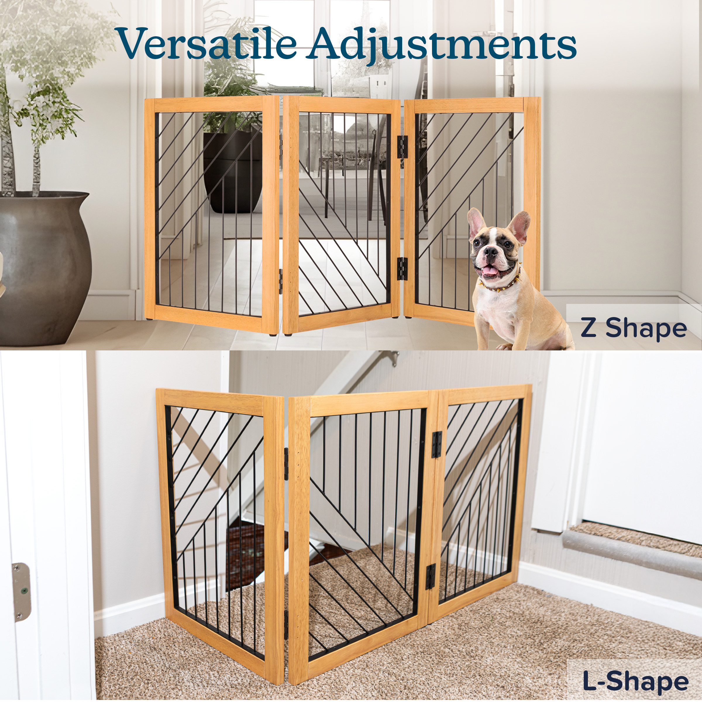 PETMAKER 3-Panel 24-Inch Freestanding Foldable Pet Gate for Stairs, Natural