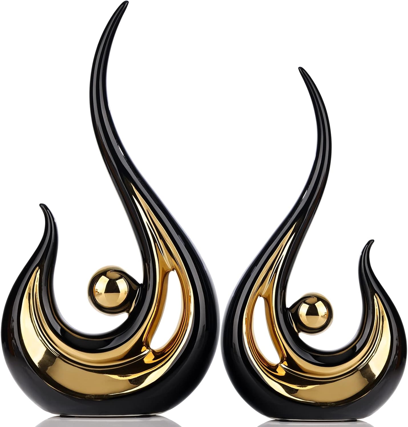 2pcs White and Gold Modern Abstract Art Statue Table Decoration,Elegantes Ceramic Statue for Home Dcor Accent,Mantel,Bookshelf,Centerpiece Table Decorations for Dining Room,adornos para sala