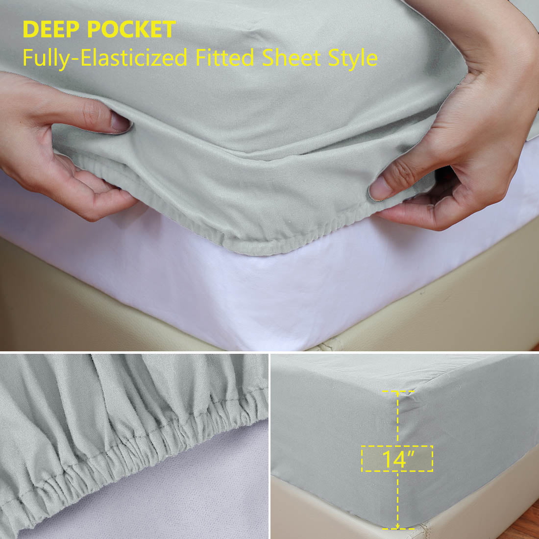 Piccocasa Waterproof Fitted Sheet Elastic Band 14' Deep Mattress Protector Cover 1 PC Snow White Queen 60x80x14