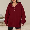 thumbnail image 3 of DISKEBUISS Women's Henley Button Pullover Hoodie Raglan Long Sleeve Fleece Sweatshirt with Pockets Casual Fall Winter Tops, 3 of 6