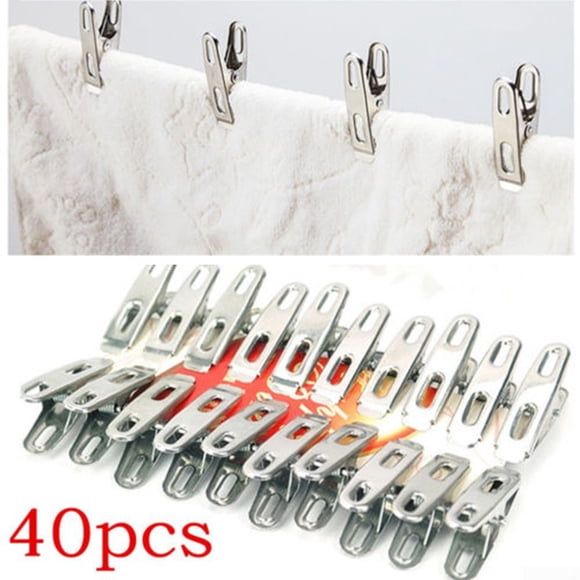 MINGYG 40x Pinces à Vêtements Robustes en Acier Inoxydable pour Ligne de Lavage Séchoir à Air Ensemble UK