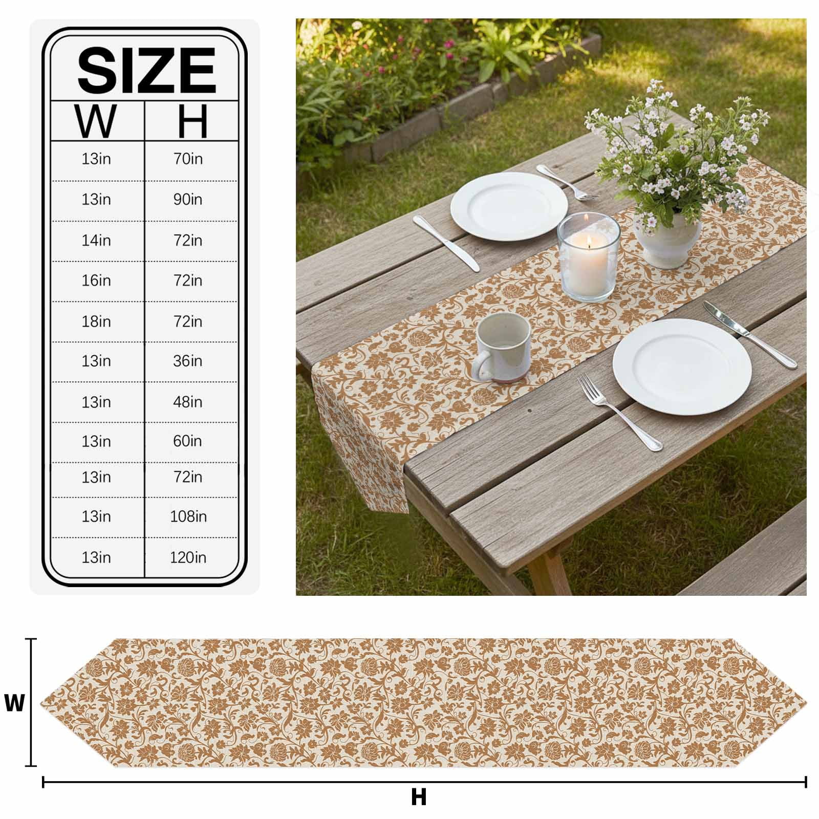 Brown Floral Table Runner Linen Burlap Table Runner 60 Inches Long Vintage Rustic Flowers Botanical Spring Dresser Scarves for Kitchen Island Coffee Dining Party Wedding Banquet Holiday Decor 13"x60"
