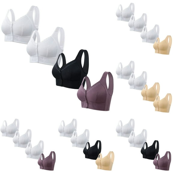 ATOYSOY Wireless Bra for Women 4 Pack, Front Closure Button Everyday Bra Multi Pack Seamless Solid Color Underwear Push Up Bralette Breathable Comfort Bra Workout Beige L