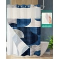 thumbnail image 2 of No Hook Shower Curtains with Snap in Liner, Vintage Blue Geometric Waterproof Fabric Shower Curtain, White Black Blue Abstract Double Layers & See-Through Top Window Bathroom Curtains 72''x84'', 2 of 6