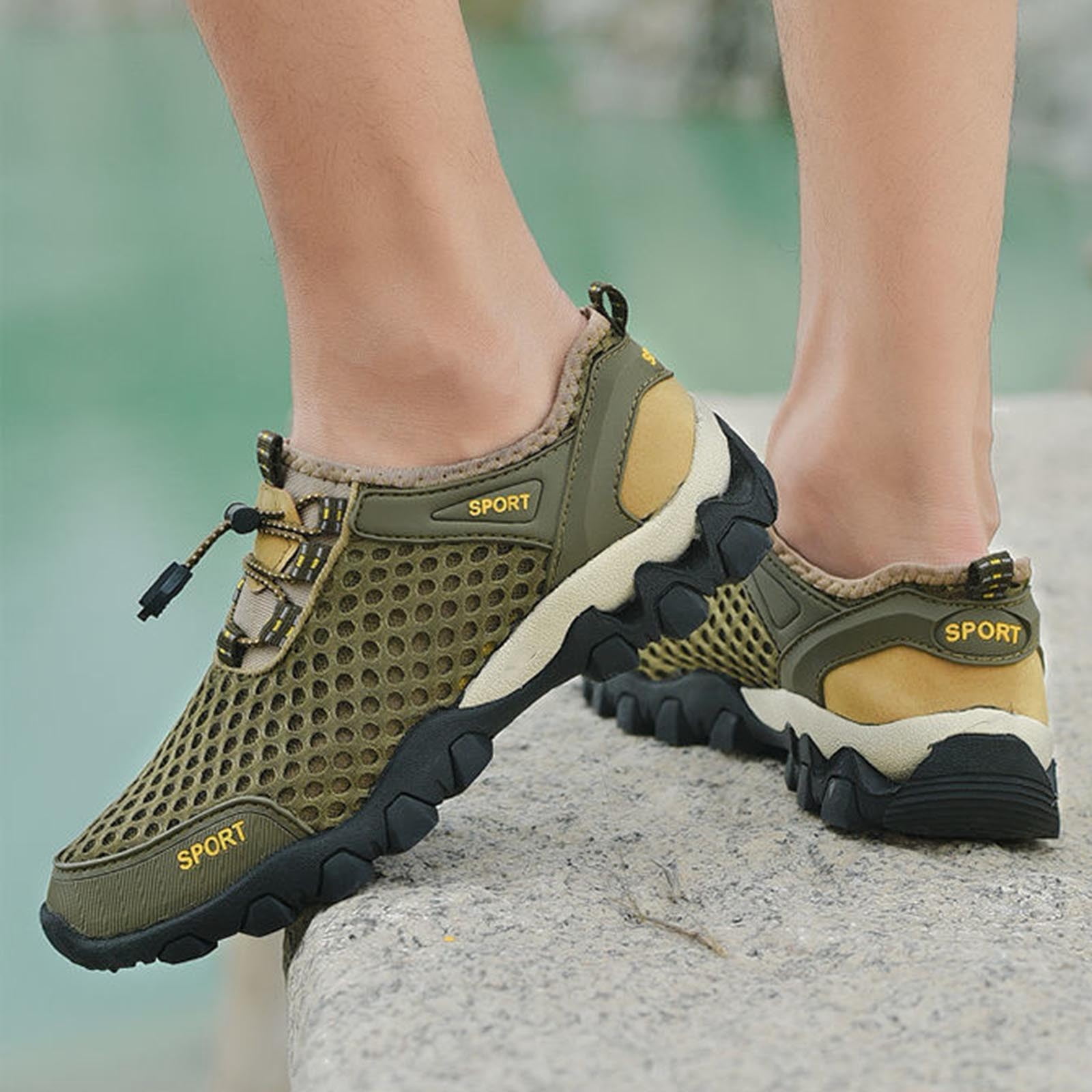 Mens Quick Dry Breathable Water Shoes Non-slip Lightweight Mesh Aqua Sneakers for Hiking Kayaking Fishing Beach Green,Size 9