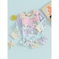 thumbnail image 3 of FEORJGP Toddler Girls Rash Guard Swimsuit Infant Baby Summer Swimwear Long Sleeve Rompers Crew Neck Jumpsuit Floral/Cartoon Print Kids Cute Ruffles Bathing Suit, 3 of 9