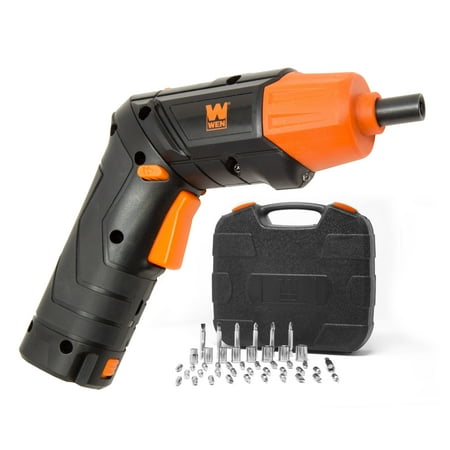 WEN 4V Max Lithium Ion Rechargeable Cordless Electric Screwdriver and Flashlight with Carrying Case and 40+