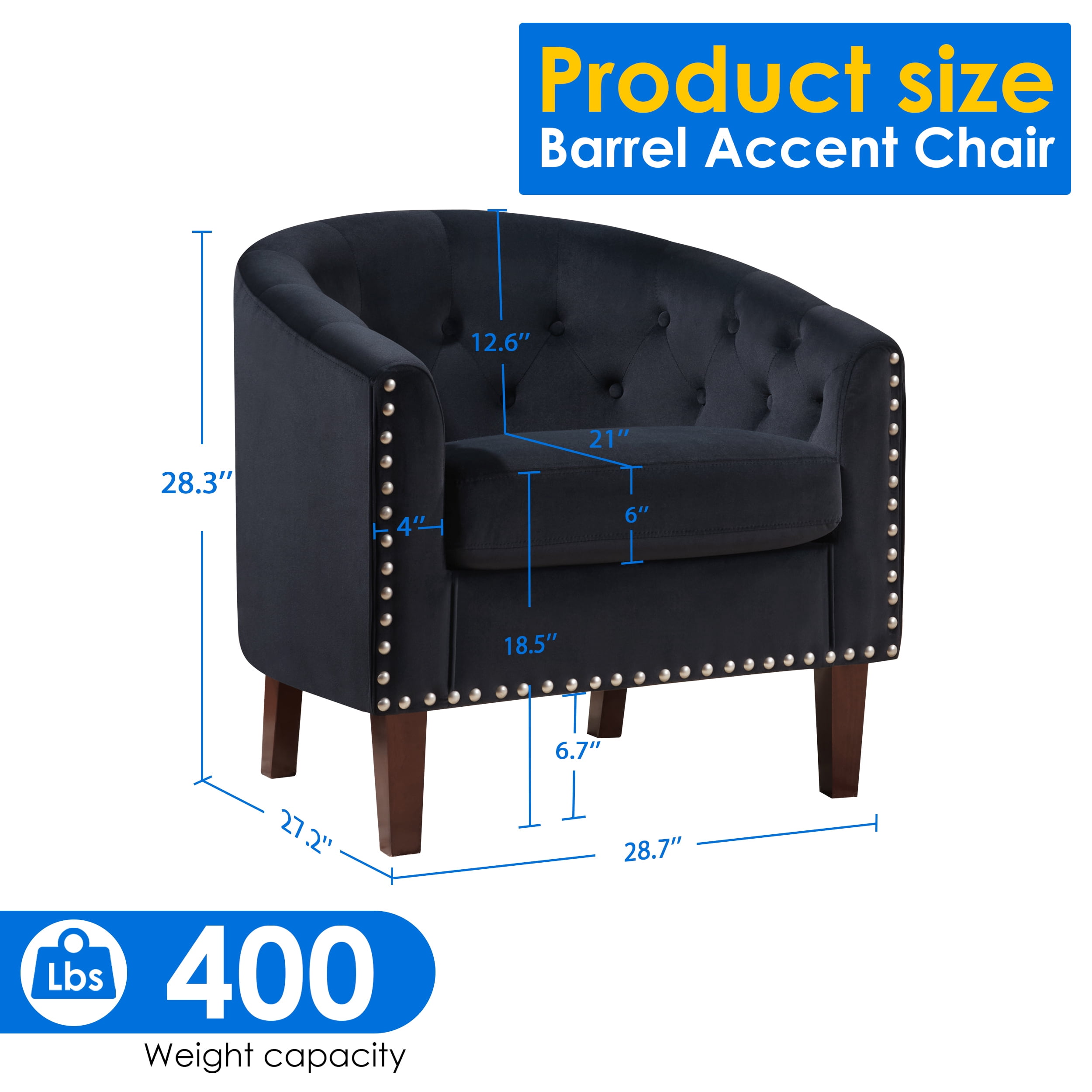 TrumanPick Accent Barrel Chair Velvet Upholstered Club Chair Nailhead Trim Armchair for Living Room, Black