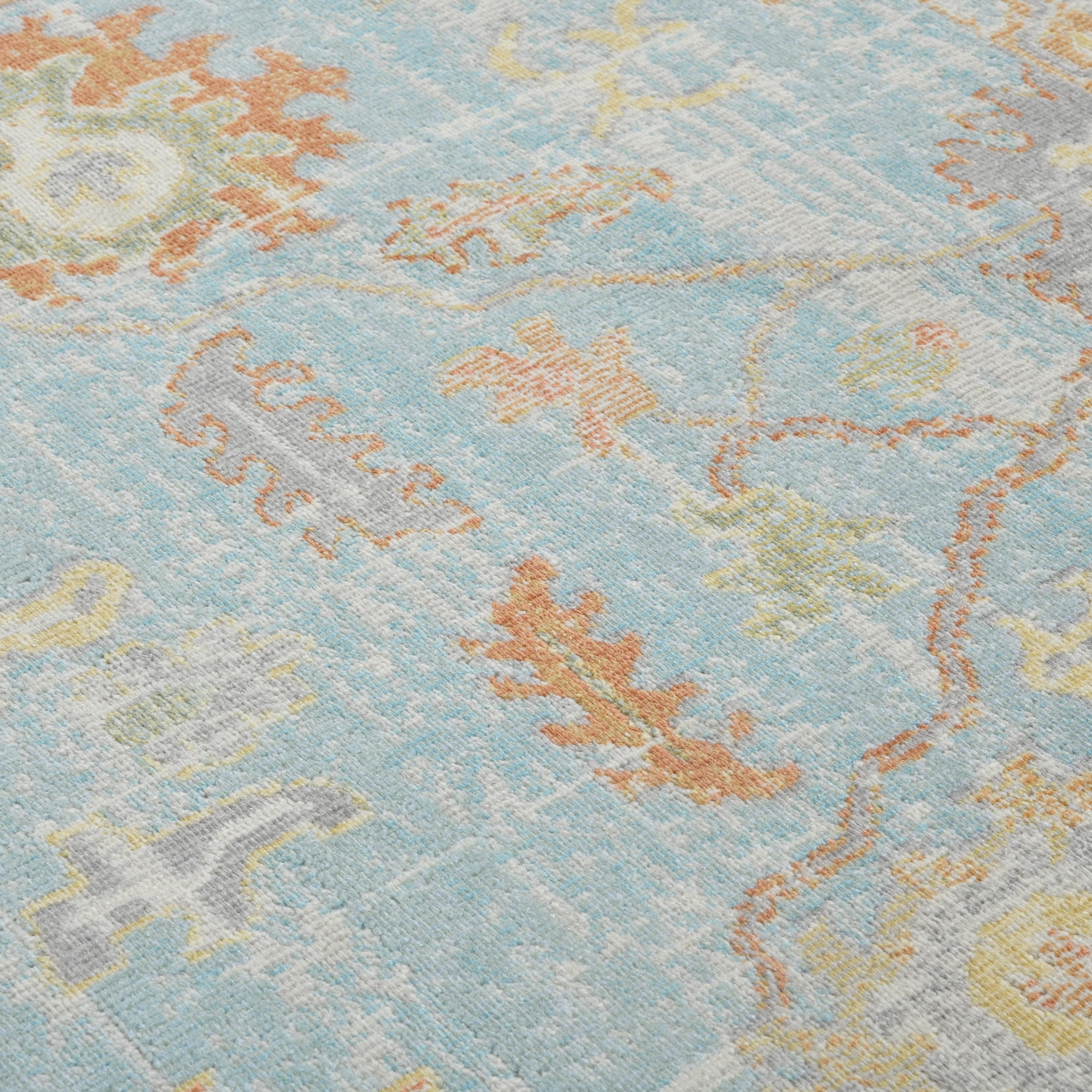 Luxee Designs Bohemian Style Bordered Indoor/Outdoor Area Rug 5x7 for High Traffic Area - Aqua/Beige