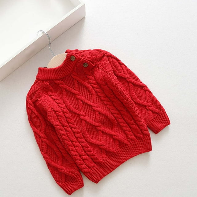 Cowsor Toddler Neck Ribbed Knit Sweater Baby Boys Girls Fall Winter Cozy Soft Warm Pullover Chunky Striped Sweatshirt