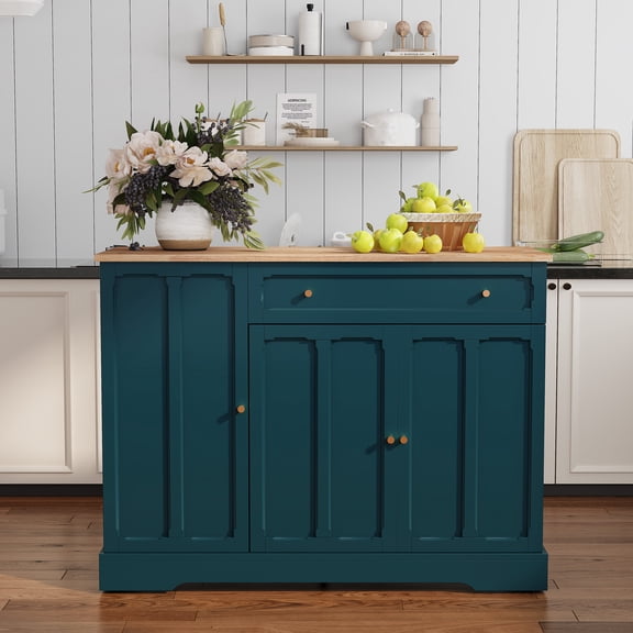 CBJCBJ 47.2" Modern Rolling Kitchen Island with Drop Leaf, Kitchen Cart with Storage, Green