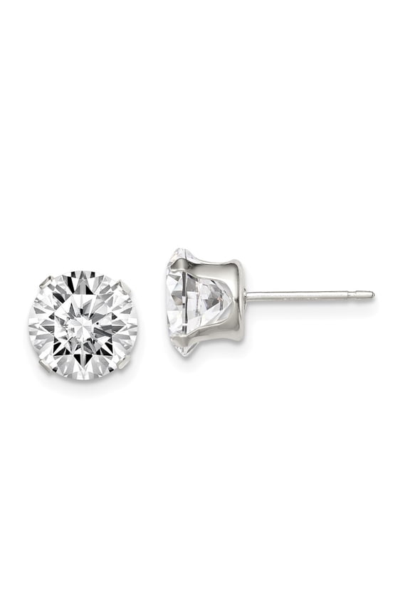 925 Sterling Silver 8mm Round Snap Set CZ Stud Earrings; for Adults and Teens; for Women and Men