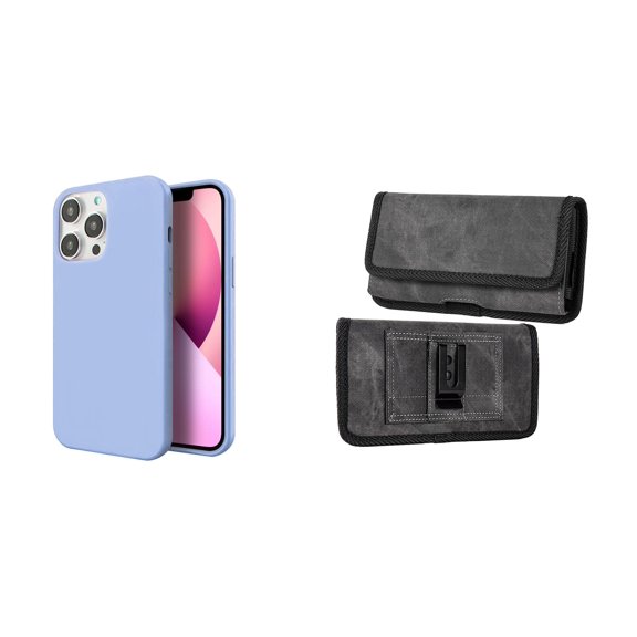 Slim Silicone Case and Belt Holster Pouch for iPhone 14 Pro Max (Lavender/Gray)