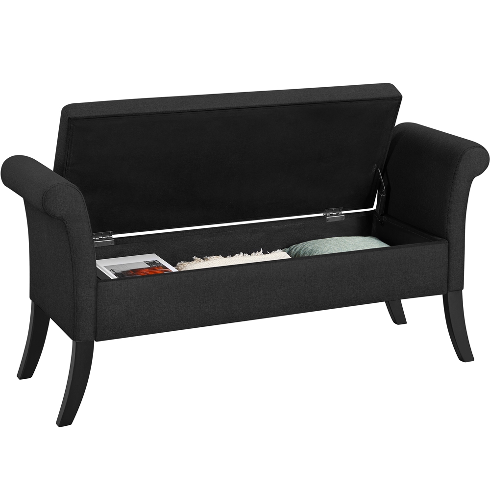Yaheetech Modern Fabric Tufted Storage Bench Cushioned Ottoman Bench with Rolled Arms, Black