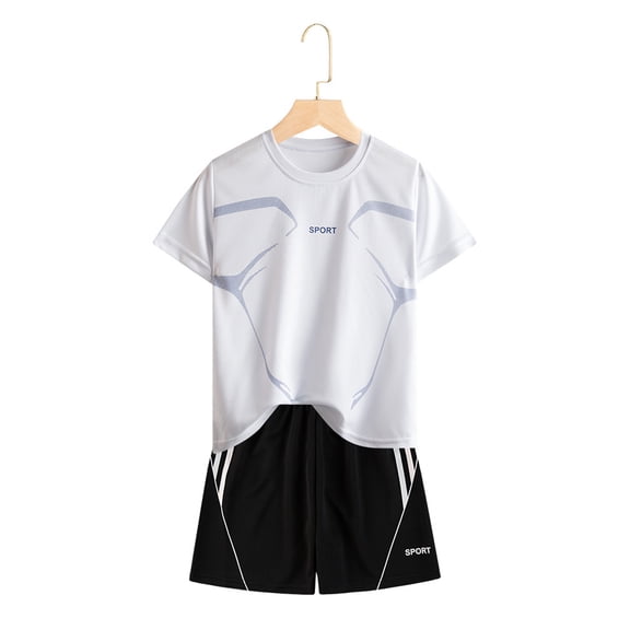 Boy's Short Sleeved Running Suit Casual Quick Drying Clothes Short Sleeve T-Shirt and Elastic Shorts Kids Boys Clothing 7-8 Years