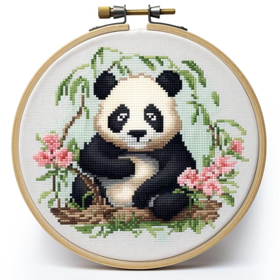 Panda Back DIY Stamped Cross Stitch Kits for Beginners Easy with Hoop 11CT Needlepoint Embroidery Counted Cross Stitch Kits Art Craft Wall Decor and Gift 35x35cm(2)