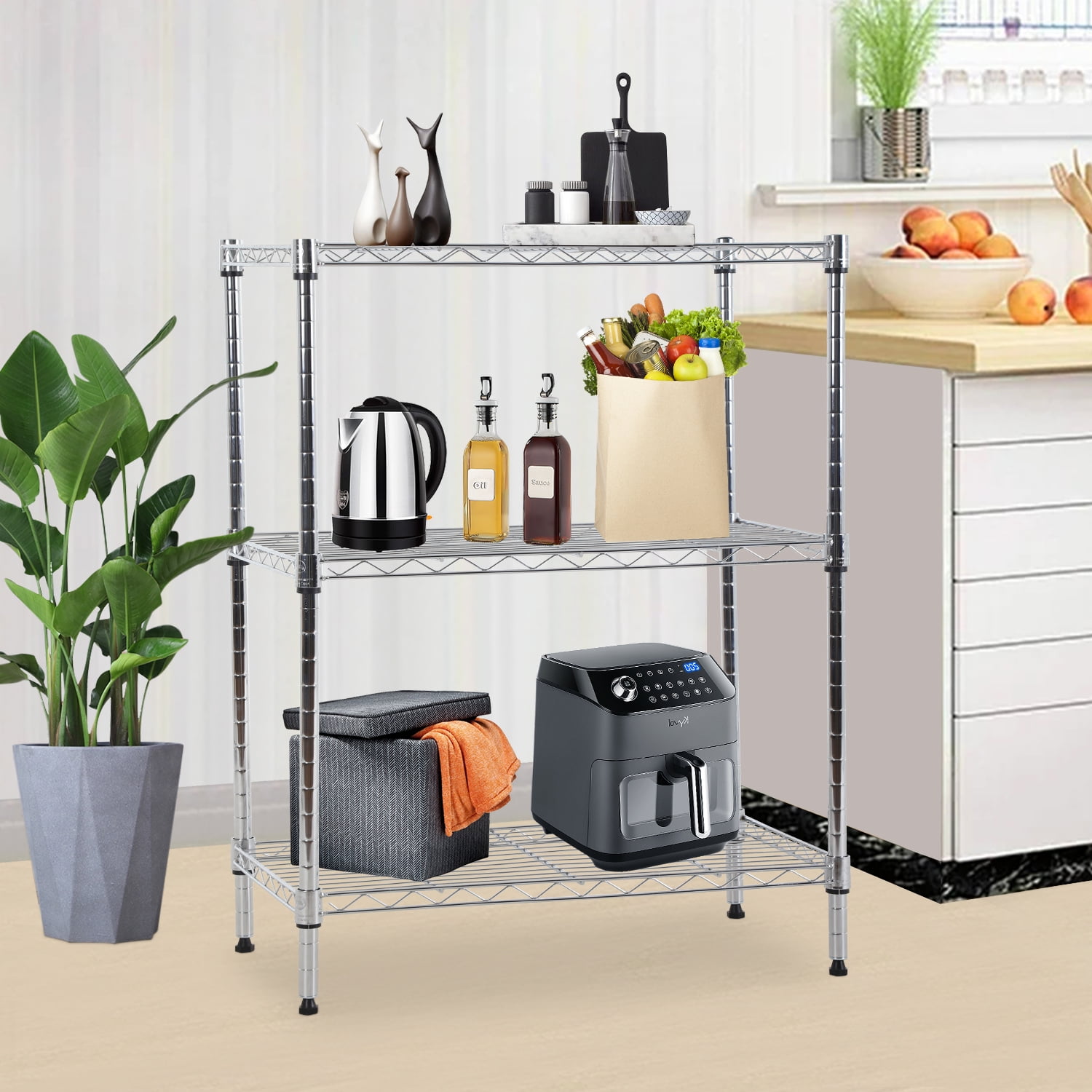 NiamVelo 3 Tier Wire Shelving Unit, Adjustable Metal Storage Shelves