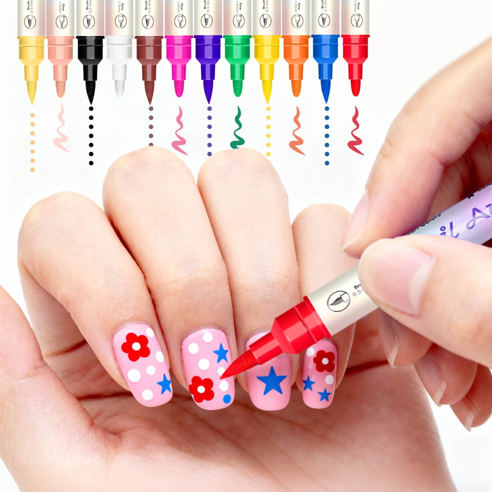 12 Colours Nail Art Pen Set, Nail Art Pen DIY Line Nail Art Graffiti, Nail Polish Pen, Nail Polish Pens for Nails, Quick-Drying Acrylic Colour Pen, for Art Drawing Painting Tools (1 Piece)