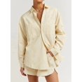 thumbnail image 4 of Women'S 3 Piece Outfits Set Spaghetti Strap Tank Long Sleeve Cover Up Blouse Casual High Waist Shorts M, 4 of 10