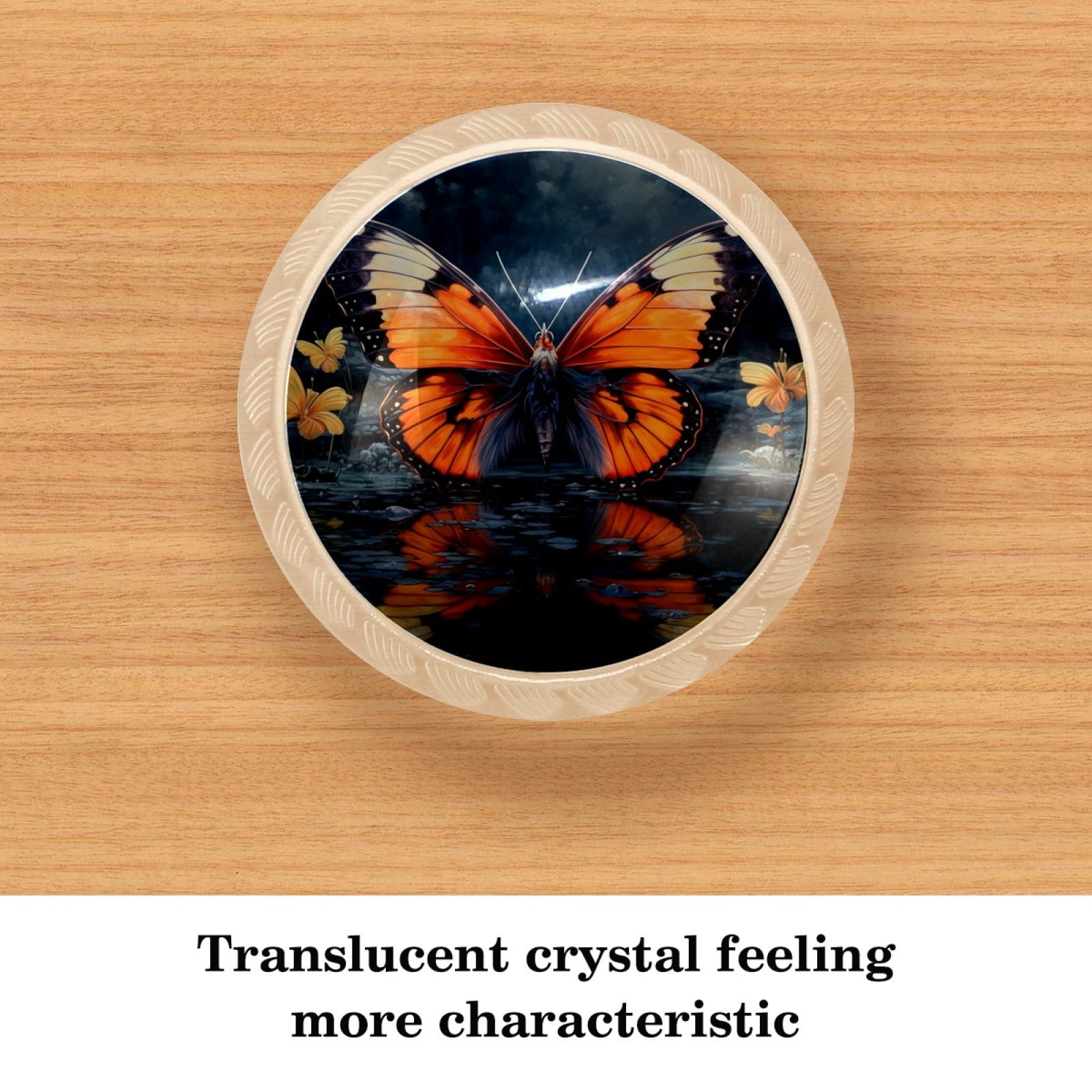 HemaKayy 4 Pack 1.37" Decorative Cabinet Knobs - Elegant ABS Glass Handles for Home Furniture Decor - Dresser Drawer Door Pulls - Perfect for Kitchen Bedroom - Orange Butterfly Water Reflect