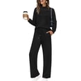 thumbnail image 1 of Dazajoo Two Piece Lounge Sets for Women Pleated Front Top and Drawstring Pants with Pockets Solid Color Beach Casual Outdoor Suits,Black,M, 1 of 9
