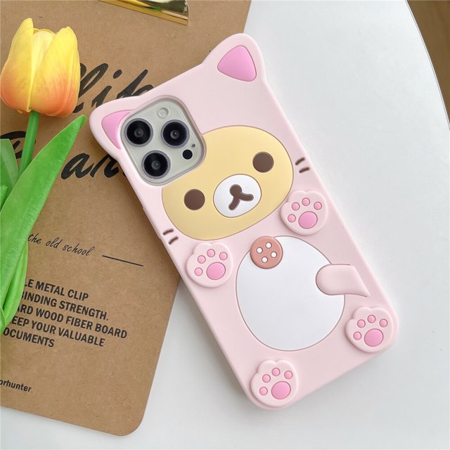 Funda de teléfono de silicona con dibujos animados en 3D para iphone, carcasa suave con dibujo de flor de ciruelo, oso, 14 Pro Max, 13, 11, 12 Pro, 7, 8 Plus Fivean unisex