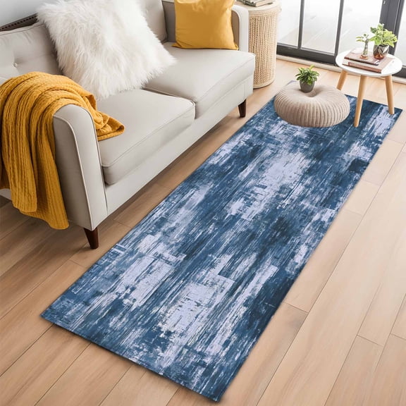 Kitchen Runner 2 x 6 Ft, Navy Blue Ombre Non-Slip Residential Carpet, Gradient Abstract Art Vintage Indoor Crawling Mats Runner Rugs for Living Room/Dining Room/Bedroom