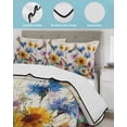 thumbnail image 3 of Quilt King Size Bedding Set, Hummingbird Reversible Summer Quilt 3 Pieces, Spring Vintage Oil Painting Sunflowers Beige Lightweight Bedspreads Coverlets with 2 Pillow Shams for All Seasons, 3 of 5