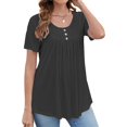 thumbnail image 2 of Sanbonepd T Shirts for Women Plus Size Henley Tunic Tops Short Sleeve Button Up Casual Ruched Blouses Clothes Peplum Flowy Summer Tops Grey, 2 of 4