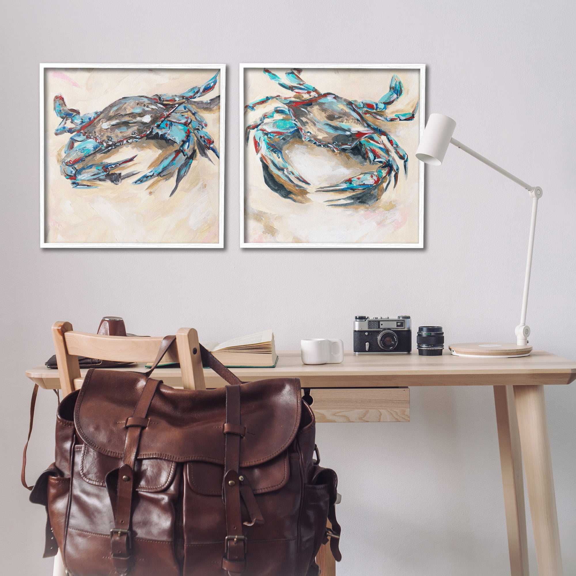 Stupell Industries Blue Crabs on Sand Animals & Insects Painting White Framed Art Print Wall Art, 24 x 24, Set of 2