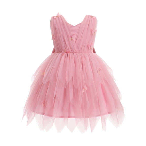 IBTOM CASTLE Toddler Flower Girl Dress Baby Butterfly Ruffle Tulle Tutu Dress Princess Birthday Party Pageant Formal Wedding Prom Gown 18-24 Months Pink