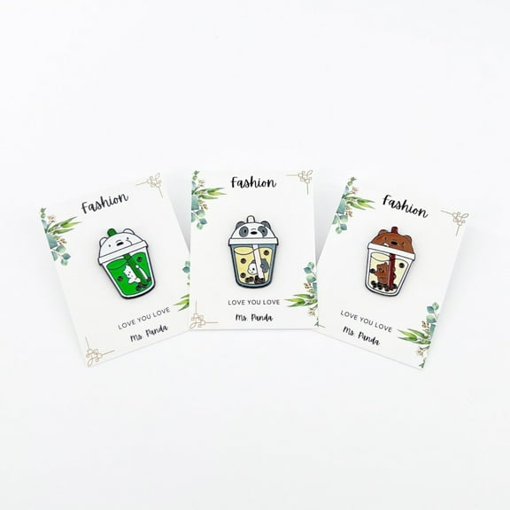 Pack of 3 Kawaii Bubble Tea Enamel Pins, Boba Tea Brooch Lapel Pins