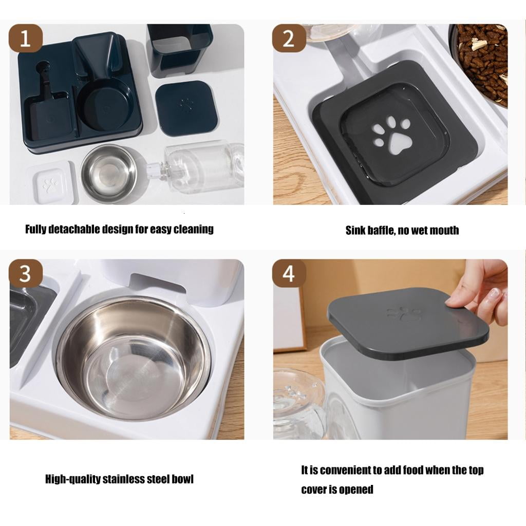 Giaone 2IN1 Dog Feeder Food Bowl Automatic Water Dispenser for Daily Watering Feeding
