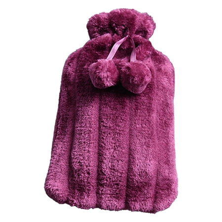 

Xunyuan Hot Water Bottle Wide Opening No Leakage Multifunction 2L Rubber Water Bag with Fur Cover for Neck Shoulder Pain Relief Menstrual Cramps