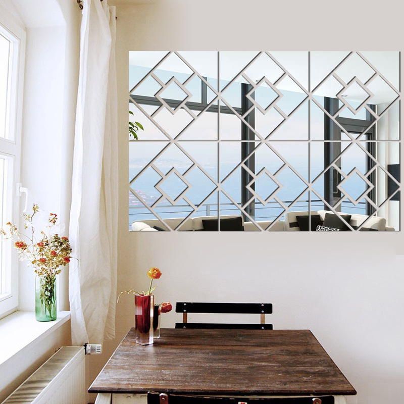6pcs Square Mirror Tile Wall Stickers Bedroom Decal Self-Adhesive DIY Home Decor