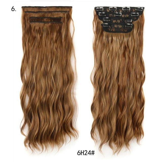 DPTALR Women's Long Curly Hair Fake Water Ripple Curly Hair Four-piece Set Of Chemical Fiber Hair Extensions